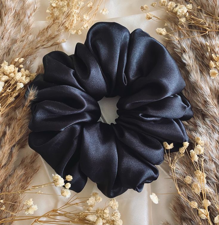 Luxury Black Silk Hair Scrunchie